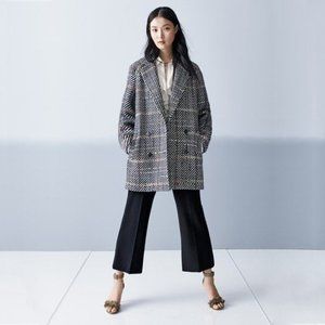 Theory graphic tweed double breasted wool blend coat